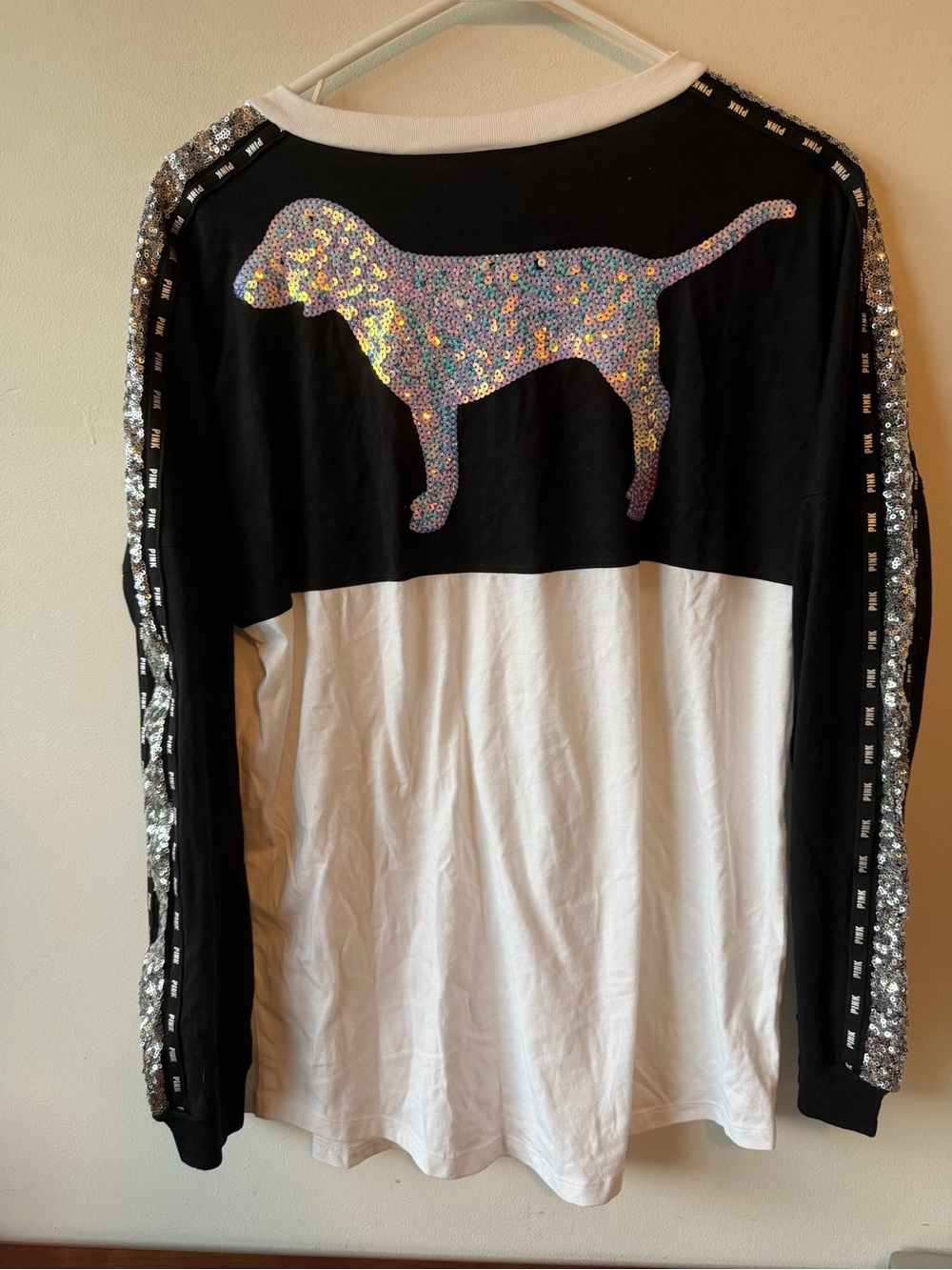 Pink Victoria’s Secret Colorblock Sequin Bling Iridescent Dog Top S NWT